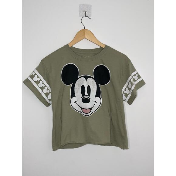 Pre-Loved Women’s Mickey Mouse Olive Green Crop Top Size Medium - Picture 3 of 8